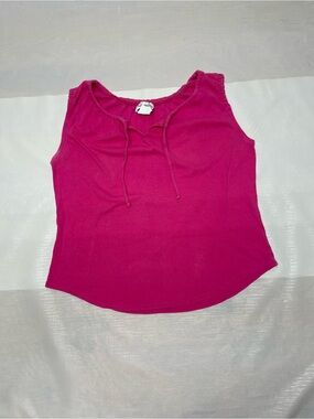 Tie-Front Sleeveless Tank Top in Fuchsia Sz: 1X